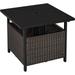 GxIne PE Wicker Side Table End Table Outdoor Patio Umbrella Stand All Weather Bistro Table with 1.5 Umbrella Hole for Garden Pool Deck