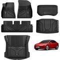 3W Floor Mats Full Set Mats Heavy Duty All-Weather Waterproof TPE Floor Liner Compatible for Tesla Model 3 2021-2023 Black Floor Mats and Cargo Liner Mat Custom Fit