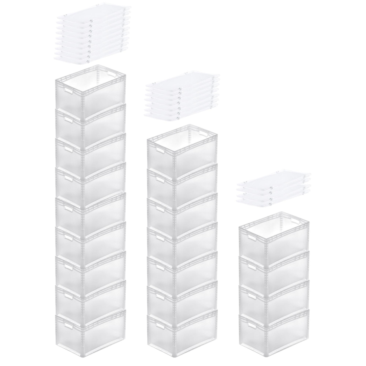 PROREGAL MegaDeal 20x Transparenter Eurobehälter LightLine mit offenem Griff und Auflagedeckel | HxBxT 32x40x60cm | 66 Liter | Eurobox Image