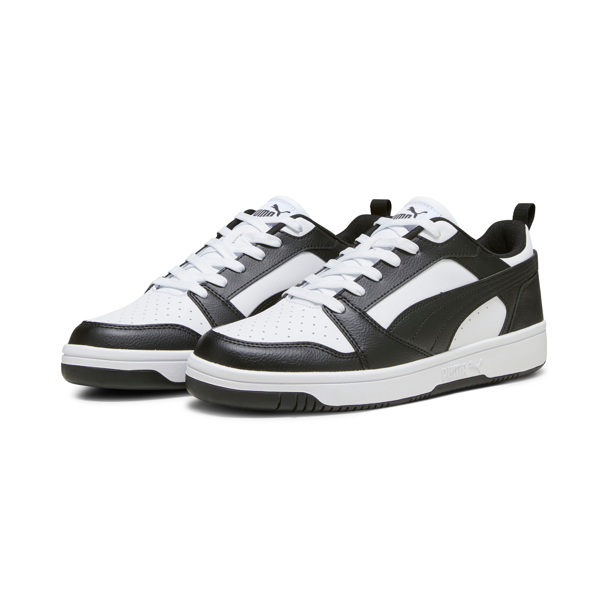Sneaker PUMA "REBOUND V6 LOW", Damen, Gr. 46, schwarz-weiß (puma weiß, puma schwarz, puma weiß), Synthetik, unifarben, Schuhe Sneaker