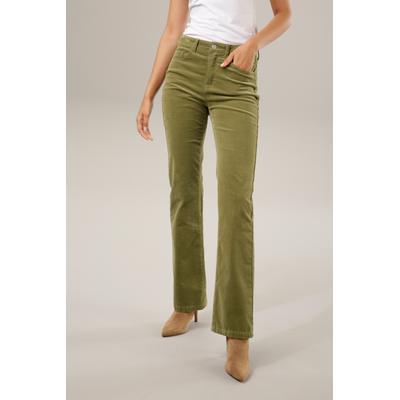Cordhose ANISTON CASUAL, Damen, Gr. 36, N-Gr, grün (moosgrün), Cord, Obermaterial: 98% Baumwolle, 2% Elasthan, unifarben, leicht glänzend, modisch, sehr figurbetont lang, Hosen, in trendiger Bootcut-Form Image
