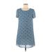 Paper Planes Casual Dress - Shift Scoop Neck Short sleeves: Blue Houndstooth Dresses - Women's Size Medium