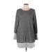 Egy California Casual Dress - Shift Scoop Neck Long sleeves: Gray Color Block Dresses - Women's Size Large