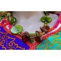 Vintage Necklace Stunning Green, Bronze & Gold Art Glass Necklace