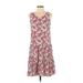 Uniqlo Casual Dress - A-Line Scoop Neck Sleeveless: Pink Floral Dresses - Women's Size Small