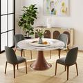 Orren Ellis Jessely Modern Round Dining Table, Faux marble Tabletop w/ Lazy Susan, Base, Walnut Wood in Brown/White | Wayfair