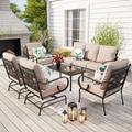 Lark Manor™ Armisha 7 - Person Outdoor Patio Seating Set Featuring 2 Rocking Lounge Chairs Metal/Rust - Resistant Metal in Black | Wayfair