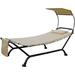 Ailsa Outdoor Patio Hammock with Stand Pillow Storage Pockets (Beige Canvas and Black Frame)