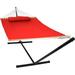 Quilted Fabric Double Hammock with 12-Foot Stand - 400-Pound Capacity - Black Stand - Red