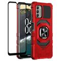 Galaxy Wireless Case for Nokia C300 / G100 5G Case with Tempered Glass Screen Protector Ring Kickstand Car Mount Shockproof Hard Phone Case Cover - Red