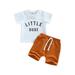 Licupiee Toddler Baby Boy Summer Clothes Short Set Short Sleeve Letter Print Stripes T-Shirt Elastic Waist Shorts Outfit