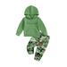 Qtinghua 2Pcs Toddler Baby Girls Fall Winter Outfits Long Sleeve Letter Print Hoodie Tops+Camouflage Pants Clothes Green 3-4 Years