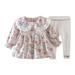 ZHAGHMIN Lace Neck Long Sleeve Floral Print Button Tops T-Shirts+Solid Color Cotton Pants for Baby Girls Toddler Fashion Cute Sweatpants Grey Size110