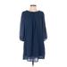 H&M Casual Dress - Shift Crew Neck 3/4 sleeves: Blue Print Dresses - Women's Size 2