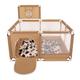 Selonis Square Play Pen Filed with 100 Balls Basketball, Beige:Pastel Beige/Grey/White/Black