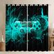 Kids Gamer Window Treatments Teens Gamepad Bedroom for Boys Girls Video Game Controller Curtain Youth Games Console Window Drapes Blue Black Geometry Room Decor W46*L54
