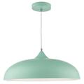 Matt Pale Green Metal Vintage Shallow Curved Dome Pendant Ceiling Light | 45cm Diameter | White Braided Cable | Chrome Accent | 1 x ES E27 Lamp Required | 240 Volts | Bedroom - Lounge - Kitchen