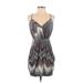 BCBGeneration Casual Dress - Mini Plunge Sleeveless: Gray Chevron/Herringbone Dresses - Women's Size X-Small