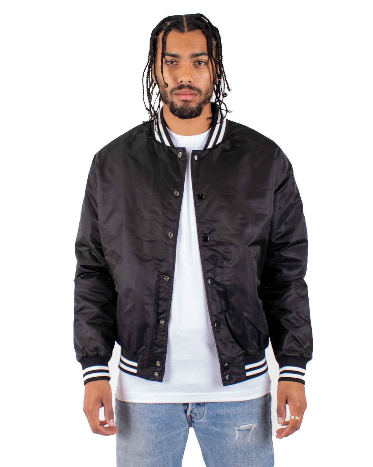 Shaka Wear SHVBJ Men's Varsity Bomber Jacket in Black size Small