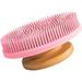 Body Scrubbers for Shower Silicone Body Scrubber Loofah Silicone Shower Brush for Body Silicone Brush Silicone Back Scrubber for Shower&Hair Washing Elastic Silicone Bristles Bamboo Grip (Pink)