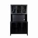 Red Barrel Studio® Huldrik Freestanding 2 - Shelf Storage Cabinet, Cupboard Buffet Cabinet w/ Glass Doors, Drawers Wood in Black | Wayfair