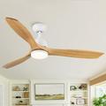 52 Inch Ceiling Fan with Lights and Remote Control Low Profile Ceiling Fan with 3 Solid Wood Blades Indoor/Outdoor Modern Brushed Nickel Ceiling Fan with Light for Patio Farmhouse Bedroom Natural