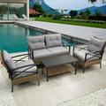 4 Piece Wicker Conversation Set Outdoor Sectional Furniture Set with Coffee Table Patio Sofa Sets with Gray Cushions All Weather Rattan Chairs Set for Backyard Pool Deck L0031