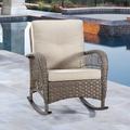 MeetLeisure Patio Wicker Outdoor Lounge Rocking Chair with Cushion Beige