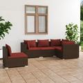 Dcenta 5 Piece Patio Lounge Set with Red Cushions Conversation Set Poly Rattan Brown Outdoor Sectional Sofa Set Steel Frame for Garden Balcony Lawn Yard Deck