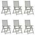 Dcenta 6 Piece Folding Reclining Chair Acacia Wood Backrest Adjustable Wooden Garden Dining Chair Gray for Patio Backyard Poolside Outdoor 22 x 27.6 x 43.3 Inches (W x D x H)