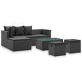 Dcenta 4 Piece Patio Lounge Set with Cushions Corner Sofa with Coffee Table and 2 Ottomans Conversation Set Poly Rattan Black Outdoor Sectional Sofa Set for Garden Balcony Lawn Yard Deck