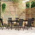 Dcenta 7 Piece Outdoor Dining Set Glass Tabletop Table and Backrest Adjustable 6 Garden Chairs PE Rattan Dinner Set for Balcony Yard Deck Lawn Patio