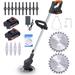 Portable Electric Cordless Grass Trimmer Multi-function Retractable Weed Eater Lawn Tool for Lawn Adjustable Grip with 3 Types of Saw Blades and 2 24V Battery