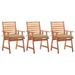 Dcenta Patio Dining Chairs 3 pcs with Cushions Solid Acacia Wood