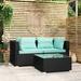 Dcenta Patio Furniture Set 3 Piece with Cushions Black Poly Rattan