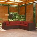 Dcenta 5 Piece Patio Lounge Set with Red Cushions Conversation Set Poly Rattan Brown Outdoor Sectional Sofa Set Steel Frame for Garden Balcony Lawn Yard Deck