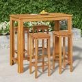 Dcenta 5 Piece Outdoor Dining Set Acacia Wood Rectangle Bar Table and 4 Stool Chairs Wooden Patio Bar Set for Terrace Yard Balcony Poolside Furniture