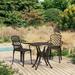 Dcenta 3 Piece Bistro Set Cast Aluminum Bronze Coffee Table and 2 Chairs Bar Set for Garden Lawn Courtyard Terrace