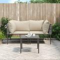 Walmeck 3 Piece Patio Set with Cushions Gray Poly Rattan