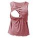 Maternity V Neck Shirt Womens Maternity Summer Sleeveless Ribbed Printed Nursing Tank Tops Pregnancy Vest For Breastfeeding With Pads Winter Maternity Clothes for Women