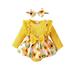 Thaisu Newborn Baby Girl Clothes Long Sleeve Flower Print Lace Trim Suspender Dress Romper + Hairband