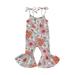 Qtinghua Toddler Baby Girls Halloween Jumpsuit Flower/Pumpkin Printed Sleeveless Tie-up Bell-Bottoms Romper Outfits A 3-4 Years