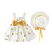 HIBRO Teens Two Piece Baby Flower Bath Sleeveless Princess Dresses Hat Baby Girls Outfits Dot Kids Toddler Bow Girls Outfits&Set