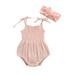 Tregren Infant Baby Girls Floral Cotton Strappy Halter Romper Bodysuit Headband Ruffled Jumpsuit Sunsuit Baby Girl Summer Clothes