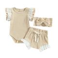 Newborn Baby Girl Summer Clothes 0 3 6 12 18 Months Outfits Lace Ruffle Sleeve Romper Shorts Headband Set