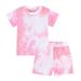 Herrnalise 2pcs Toddler Boy & Girls Rainbow Color Tie Dye Short Sleeve Shirt Top & Shorts Clothes Set Summer Tie-dye Short Sleeve Shorts Casual Homewear Suit