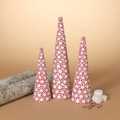 Set of 3 Clay Whimsical Traditional Peppermint Candy Trees - N/A