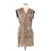 Zara Basic Casual Dress - Mini V Neck Short sleeves: Tan Animal Print Dresses - Women's Size Medium - Print Wash