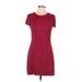 Susana Monaco Casual Dress - Sheath Crew Neck Short sleeves: Burgundy Print Dresses - Women's Size Medium