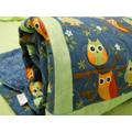 Night Owl Baby Crib Quilt in Blue & Mint Green - Mto Moda Cotton Ten Little Things. Owls Nursery Bedding. Flannel Or Minky Back